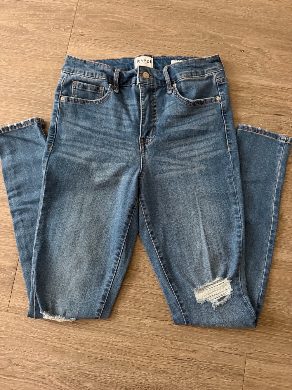 RAYE Women’s Skinny Distressed high rise Denim Jeans - Medium Blue